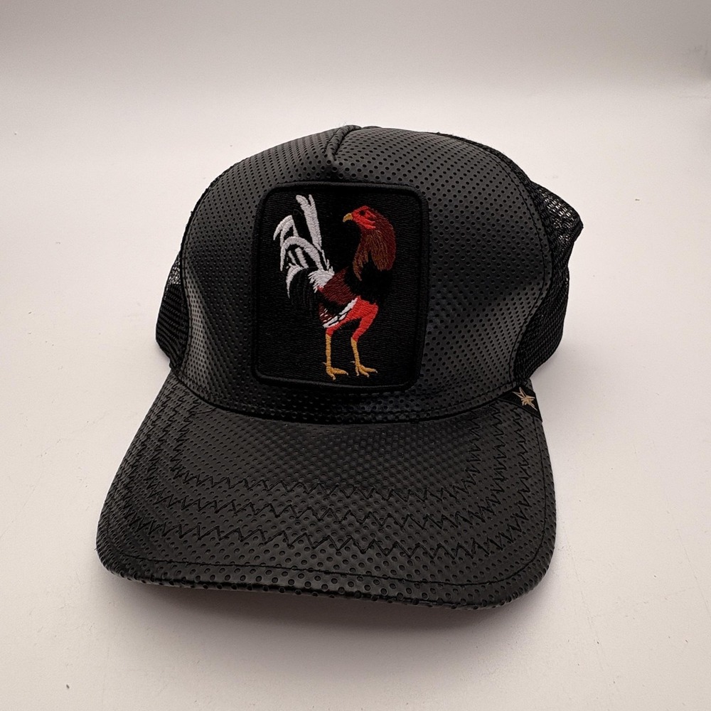 Gold Star Trucker Hat‎ Mens One Size Black Perforated Rooster Bird Mesh Snapback